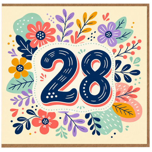 28th Birthday Card, Floral Number 28 Card