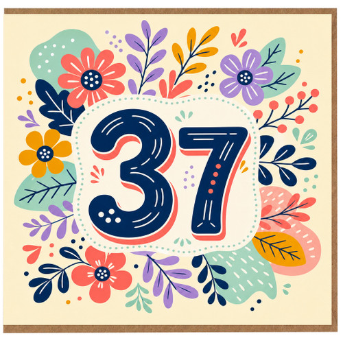 37th Birthday Card, Floral 37 Birthday Card
