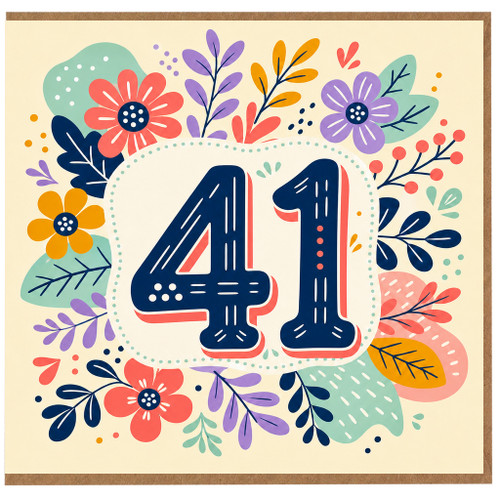 41st Birthday Card, Colourful Floral Number 41 Celebration Card