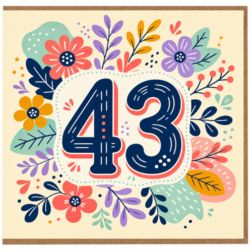 43rd Birthday Card, Floral Number 43 Birthday Card