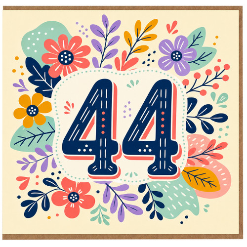 44th Birthday Card, Floral Number 44 Birthday Card