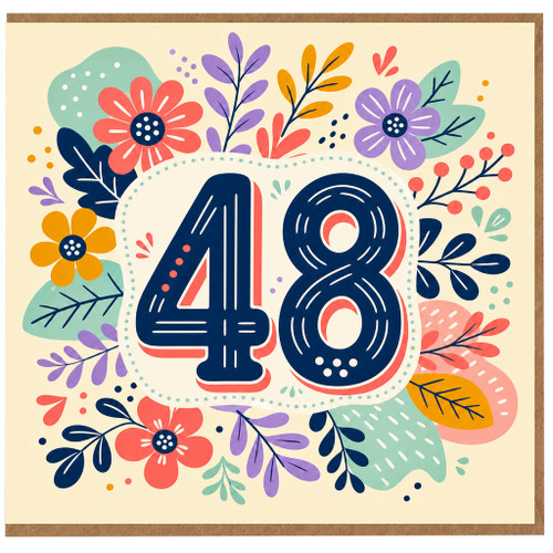 48th Birthday Card, Colourful Floral Birthday Card
