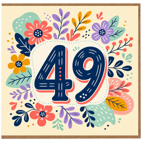 49th Birthday Card, Colourful Floral Number 49 Birthday Card