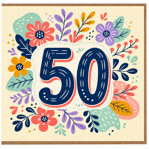 50th Birthday Card, Floral Number 50 Card