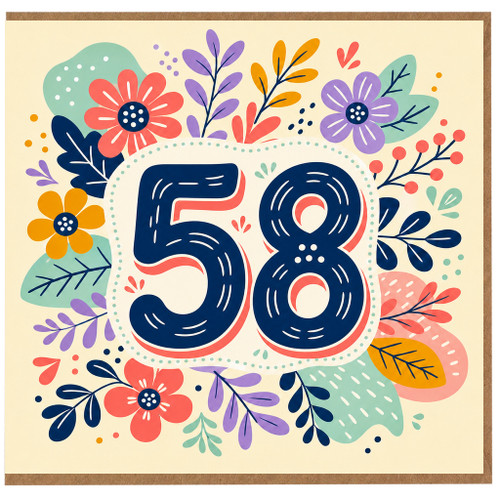 58th Birthday Card, Colourful Floral Number 58 Card