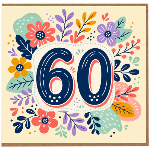 60th Birthday Card, Floral Number 60 Design