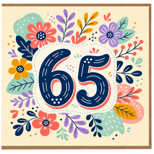 65th Birthday Card, Floral Number 65 Card