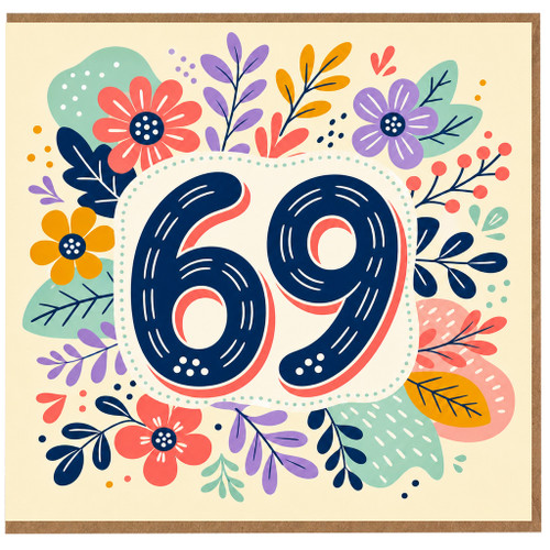 69th Birthday Card, Colourful Floral 60 Card