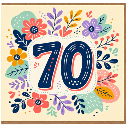 70th Birthday Card, Floral Number 70 Card