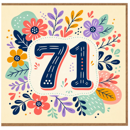 71st Birthday Card, Floral Number 71 Birthday Card