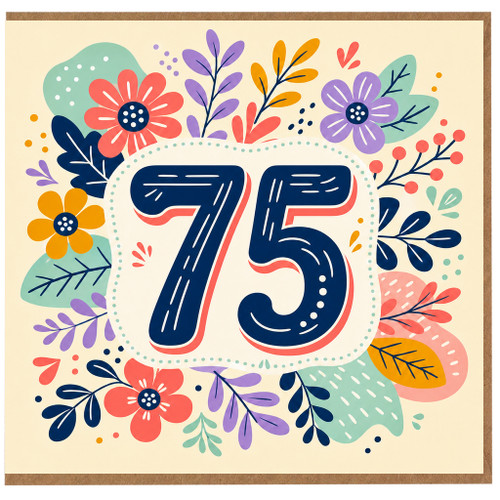75th Birthday Card, Colourful Floral Number 75 Card