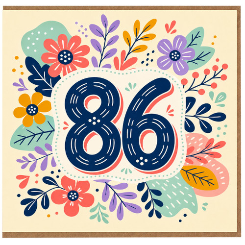 86th Birthday Card, Floral Number 86 Birthday Card