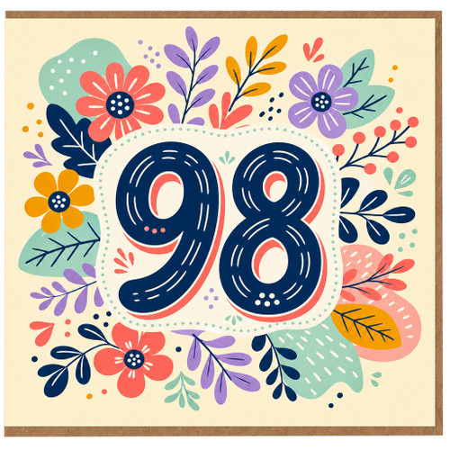 98th Birthday Card, Floral Number 98 Birthday Card