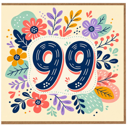 99th Birthday Card, Floral Number 99 Birthday Card
