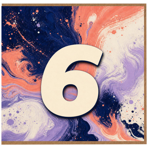 6th Birthday Card, Abstract Swirl Number 6 Card