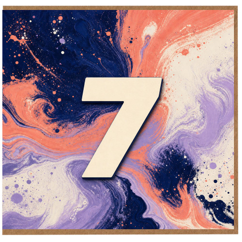 7th Birthday Card, Abstract Marbled Number 7 Card