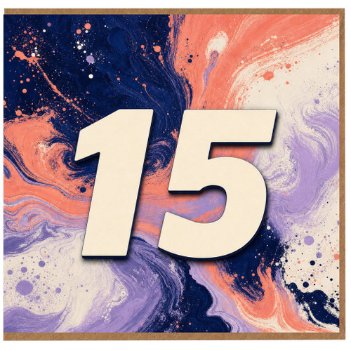 15th Birthday Card, Abstract Paint Splash 15 Design