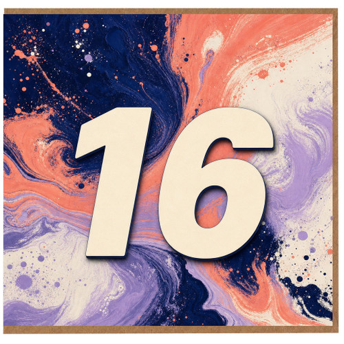 16th Birthday Card, Abstract Marbled Number 16 Card