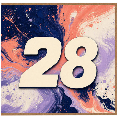28th Birthday Card, Abstract Paint Splash 28 Birthday Card