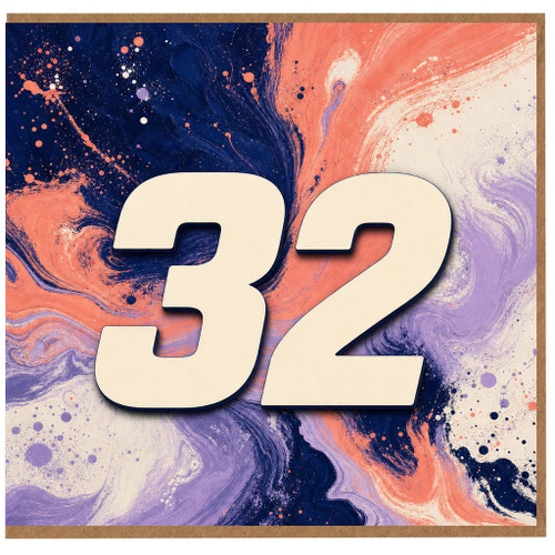 32nd Birthday Card, Abstract Paint Splash Design