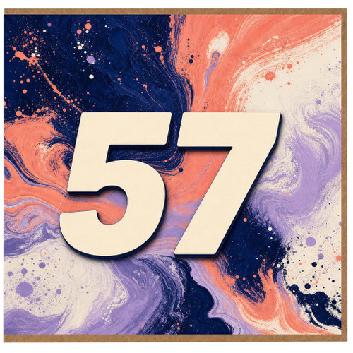 57th Birthday Card, Abstract Paint Swirl Number 57 Card
