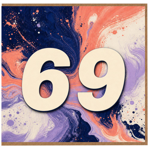 69th Birthday Card, Abstract Colour Splash Design
