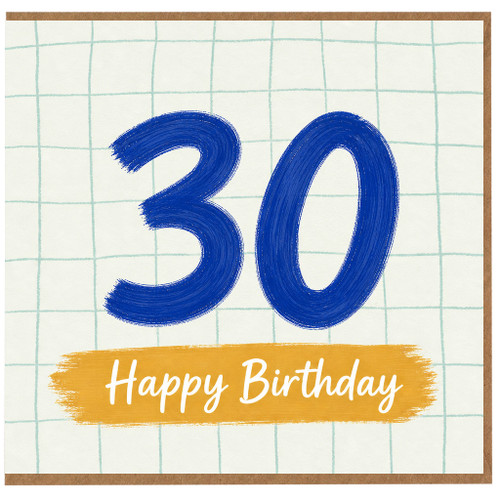 30th Birthday Card, Blue Hand - Painted 30 Happy Birthday Card