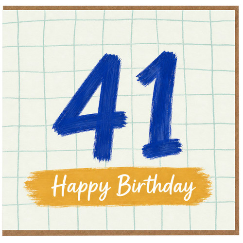 41st Birthday Card, Blue Hand - Painted Number 41 Happy Birthday Card