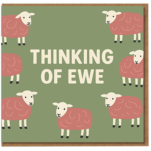 Thinking of Ewe Sheep Pun Card - Cute Thinking of You Greeting Card, Miss You/Get Well, Animal Design