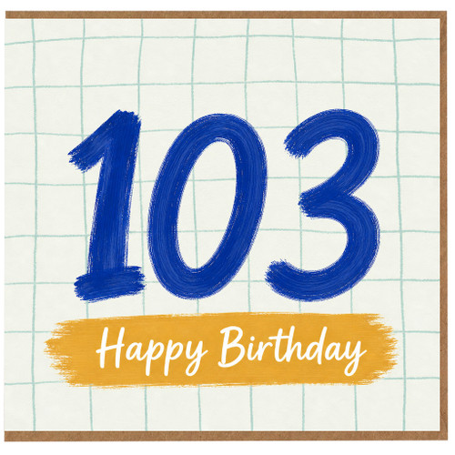 103rd Birthday Card, Blue Hand - Painted Number Happy Birthday Card