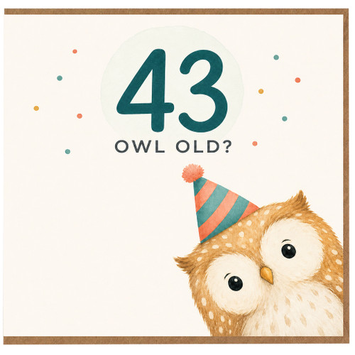 43rd Birthday Card, Funny Owl Old Birthday Card for Age 43