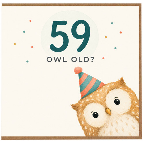 59th Birthday Card, Funny Owl Birthday Card