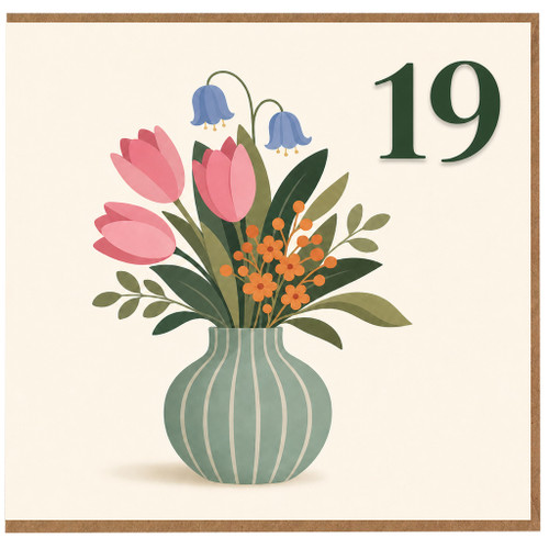 19th Birthday Card, Floral Vase Design