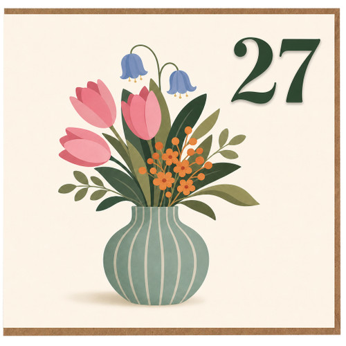 27th Birthday Card, Floral Vase Design