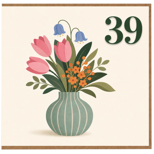 39th Birthday Card, Floral Vase Design