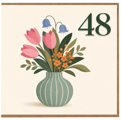 48th Birthday Card, Floral Bouquet in Vase Design