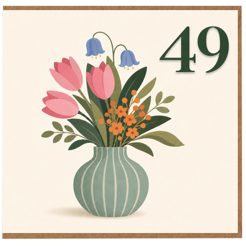 49th Birthday Card, Floral Vase Design