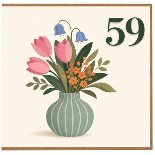 59th Birthday Card, Floral Bouquet in Vase