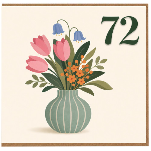 72nd Birthday Card, Floral Vase Design