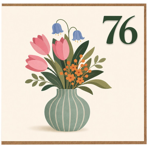 76th Birthday Card, Floral Vase Design