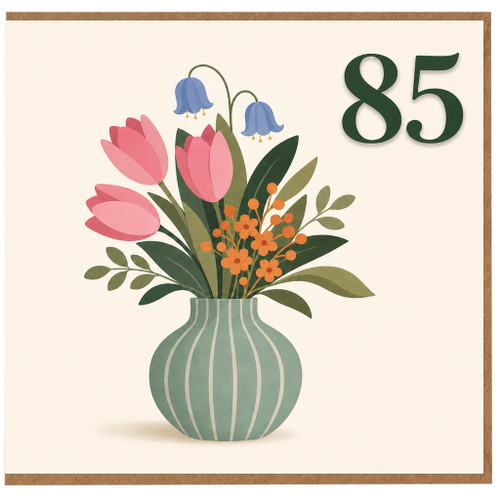 85th Birthday Card, Floral Vase Design