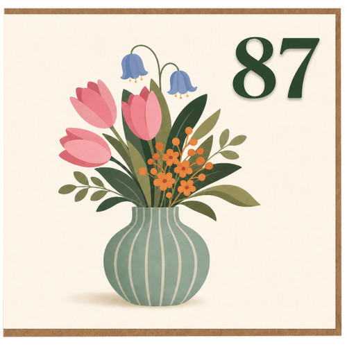 87th Birthday Card, Floral Vase Design