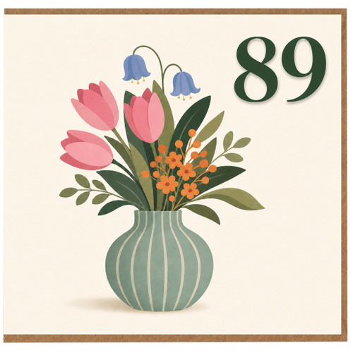 89th Birthday Card, Floral Vase and Flowers Design