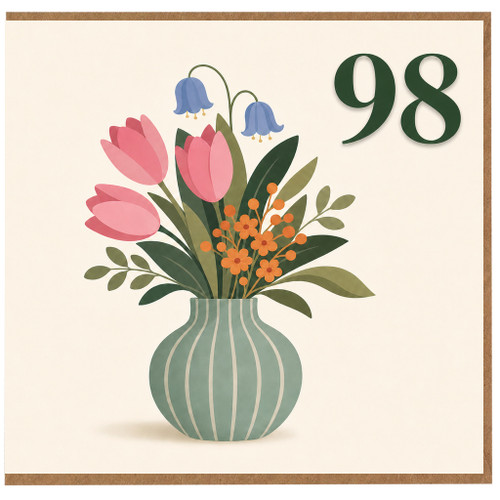 98th Birthday Card, Floral Vase Design