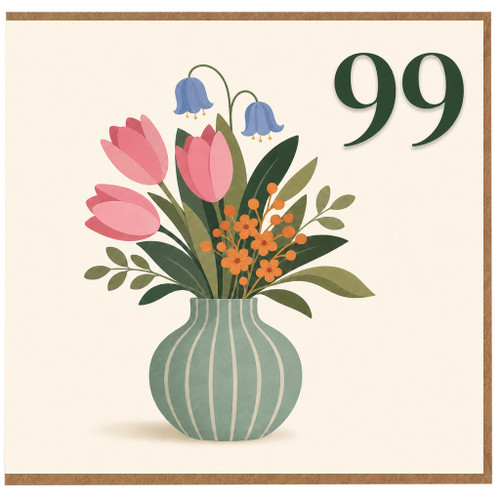 99th Birthday Card, Floral Vase Design
