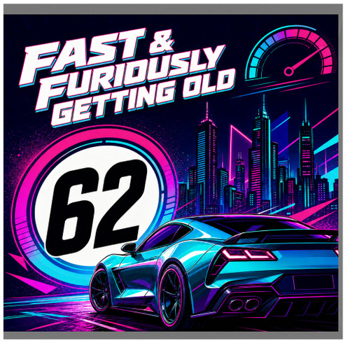 62nd Birthday Card, Fast & Furiously Getting Old Sports Car Card