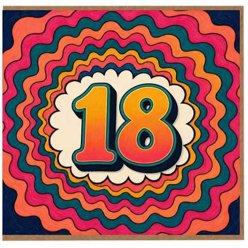 18th Birthday Card, Retro Rainbow Number 18 Card