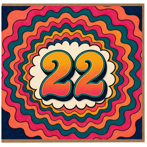 22nd Birthday Card, Retro Bold Number 22 Card