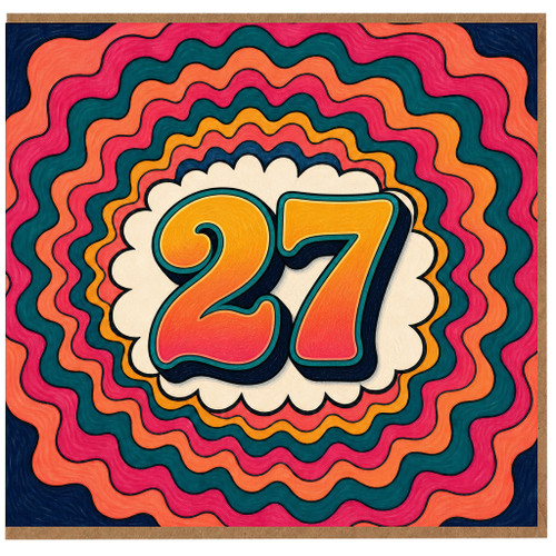 27th Birthday Card, Retro Multicolour Number 27 Card