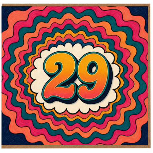 29th Birthday Card, Retro Psychedelic Number 29 Card